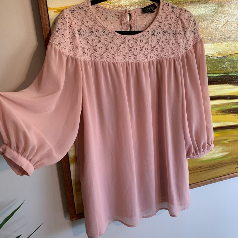 Topshop Pink Lace Blouse